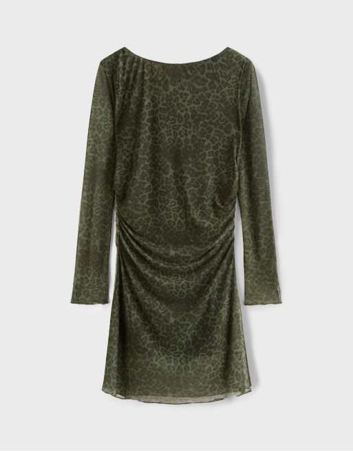 Stradivarius - Robe courte en tulle imprimé - Kaki, 7 de 7