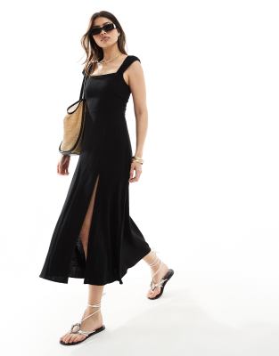 Stradivarius - Robe fendue style champêtre à liens noués - Noir