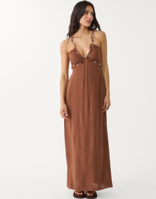 Stradivarius - Robe longue avec perles - Marron