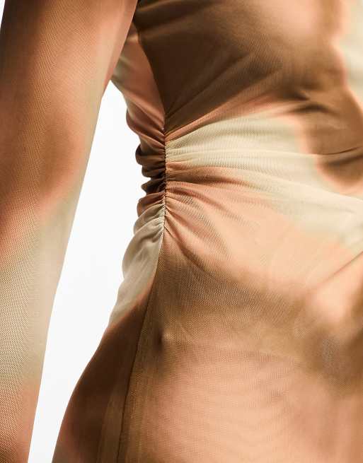 Stradivarius - Robe longue en tulle à imprimé flou - Marron dégradé , 2 de 4