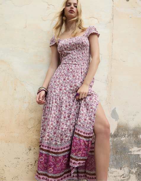 Stradivarius - Robe longue et fluide à imprimé - Rose clair - view 1