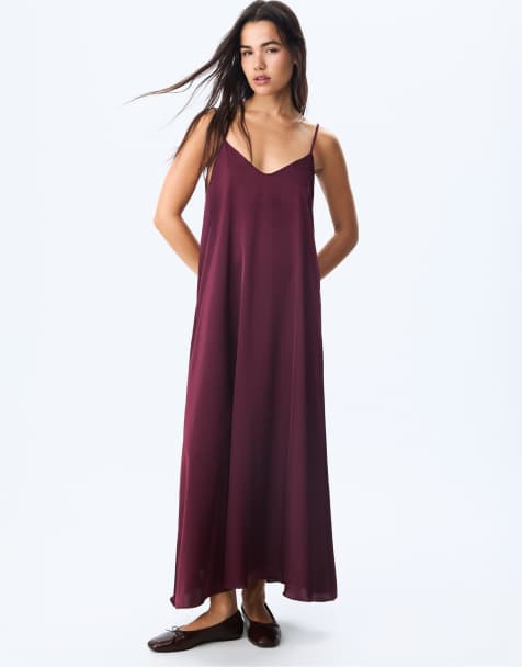 Stradivarius - Robe longue et fluide en satin - Violet - view 1