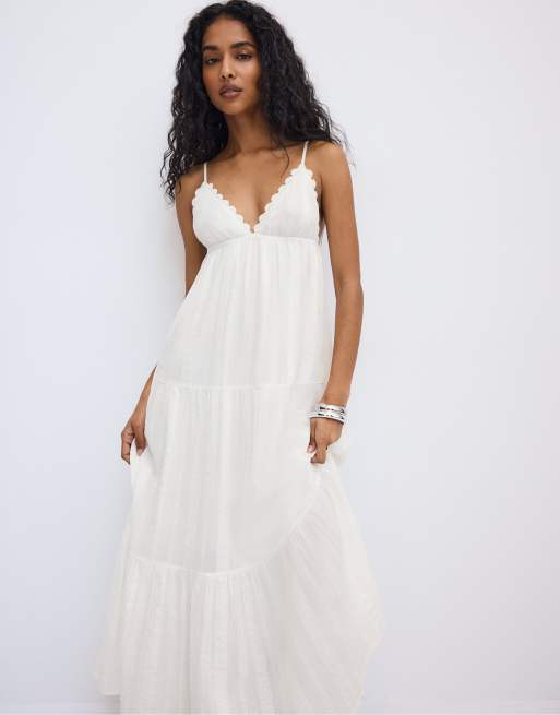 Stradivarius - Robe longue fluide avec dos ouvert - Blanc, 2 de 4