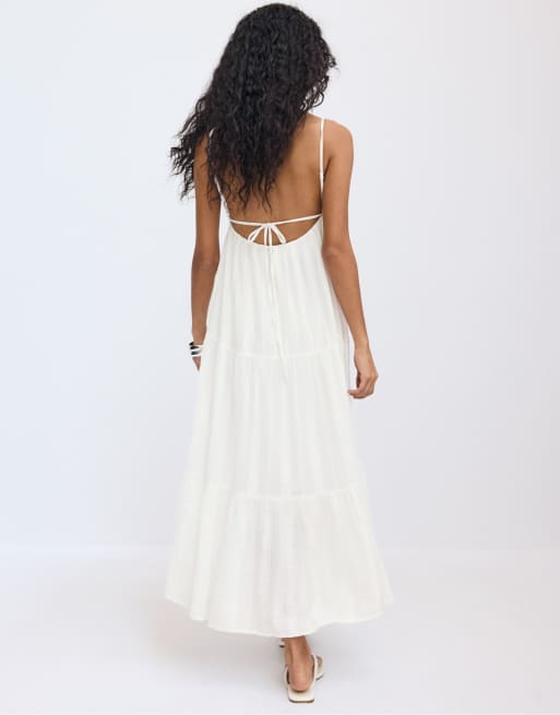 Stradivarius - Robe longue fluide avec dos ouvert - Blanc, 3 de 4