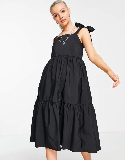 Stradivarius - Robe mi-longue à bretelles nouées - Noir, 4 de 4