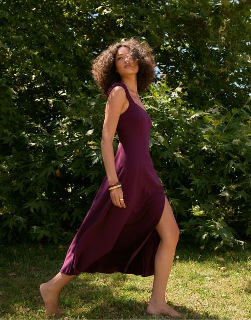 Stradivarius - Robe mi-longue avec liens noués au dos - Violet, 2 de 4
