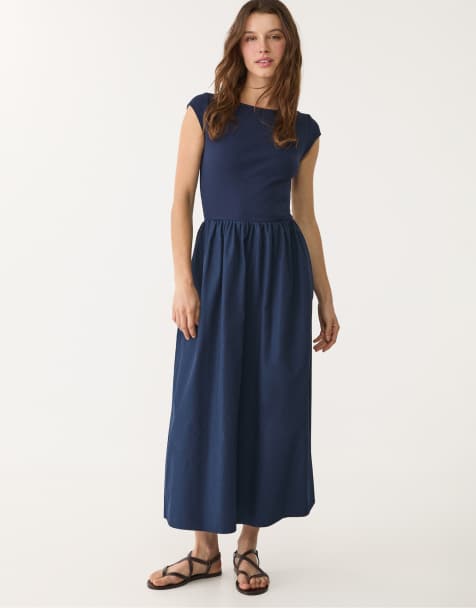 Stradivarius - Robe mi-longue contrastante - Bleu marine - view 1