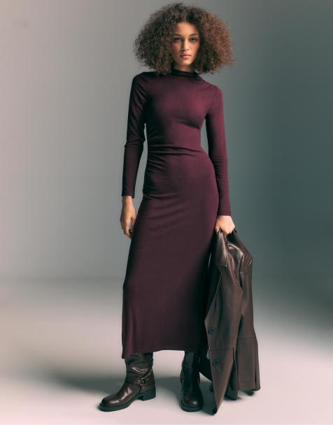 Stradivarius - Robe mi-longue en maille - Violet - view 1
