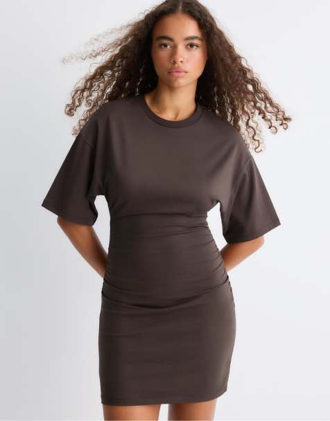 Stradivarius - Robe t-shirt courte - Marron - view 1