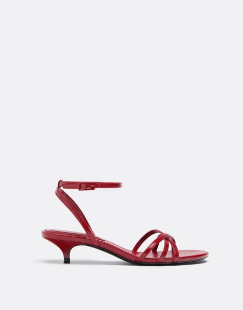 Stradivarius – Röda sandaler med smala remmar och taxklackar - view 1