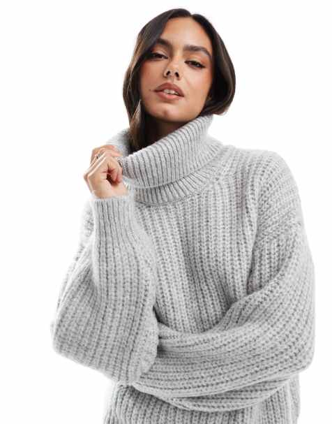 Stradivarius roll neck chunky jumper in grey - view 1