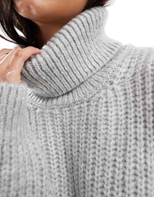 Chunky grey roll neck jumper cheap