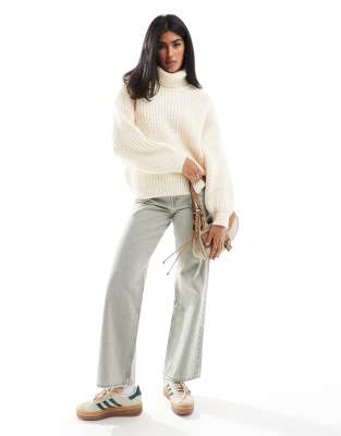 Stradivarius Roll Neck Chunky Sweater In Light Ecru-neutral
