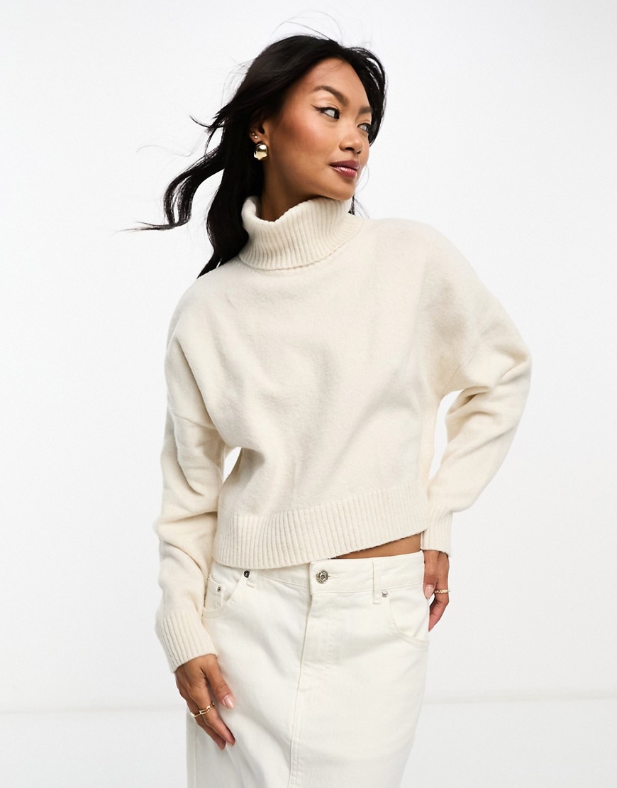 Stradivarius Roll Neck Chunky Sweater In Stone-neutral