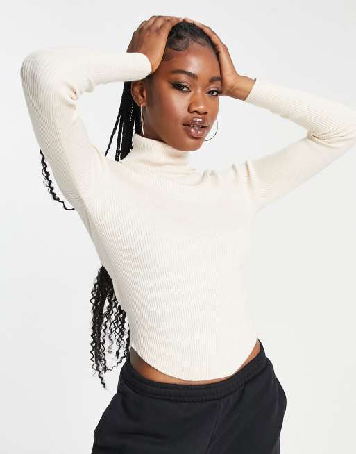 Stradivarius roll neck knit top in beige | ASOS