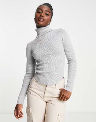Stradivarius roll neck knit top in grey  - ASOS Price Checker