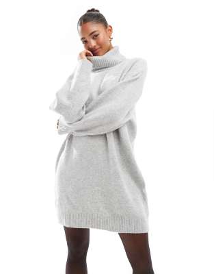 Stradivarius Roll Neck Knitted Mini Dress In Grey - Asos Mini Dress New In 2nd November 2024