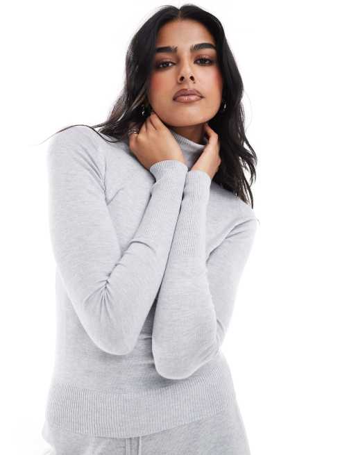 Stradivarius roll neck long sleeve knitted top in grey (part of a set)