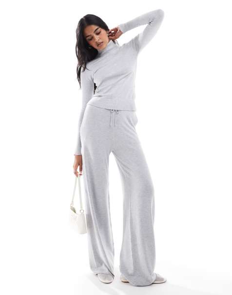 Stradivarius roll neck long sleeve knitted top & trouser co-ord in grey - GREY - view 1