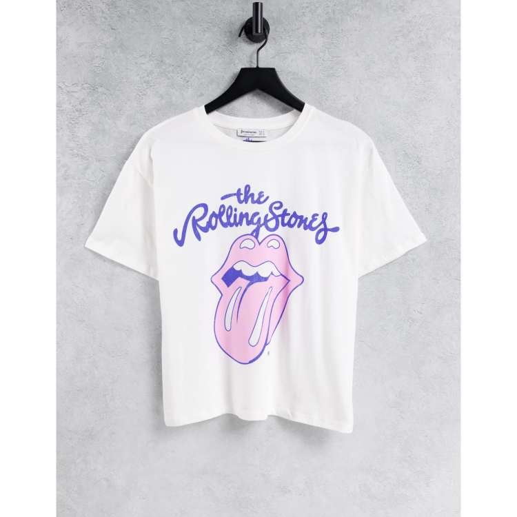 Stradivarius Rolling Stones t shirt in white ASOS