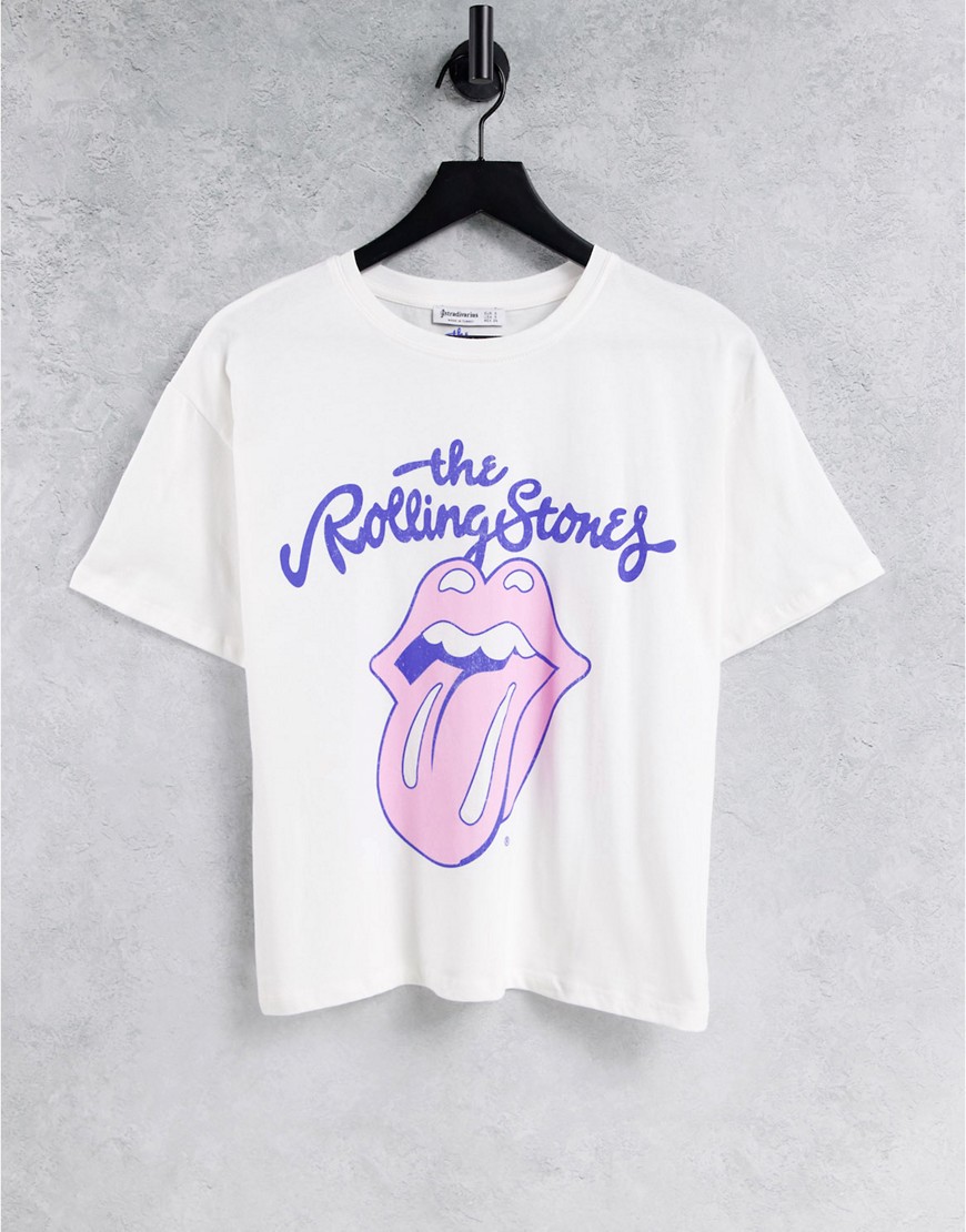 Stradivarius Rolling Stones T-shirt in white