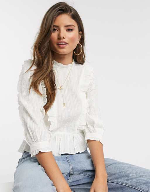 Stradivarius romantic blouse in white | ASOS