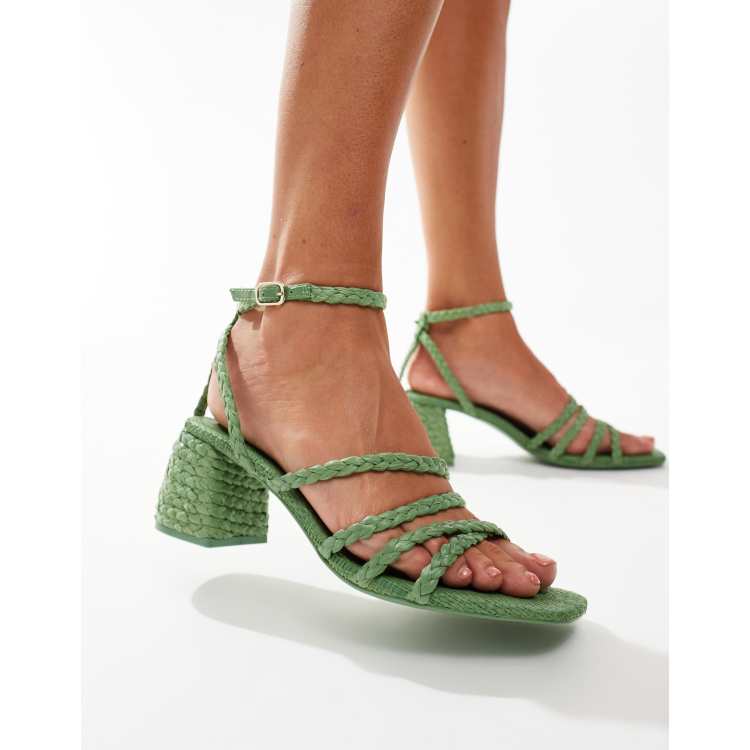 Stradivarius rope detail heeled sandal in sage green ASOS