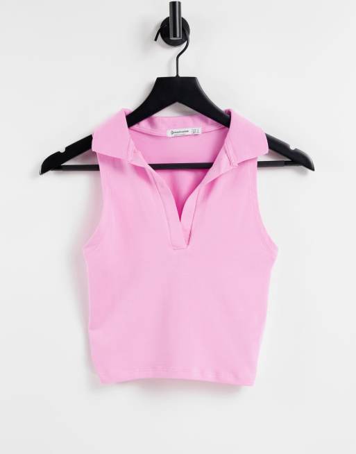 Stradivarius – Rosa, ärmlös pikétröja 