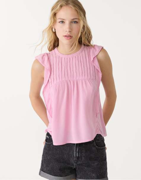 Stradivarius – Rosa blus med volanger och volym - view 1