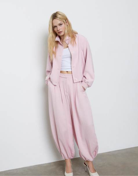 Stradivarius – Rosa, plisserat set med volym - view 1