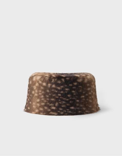 Stradivarius Round animal print hat in brown - view 1