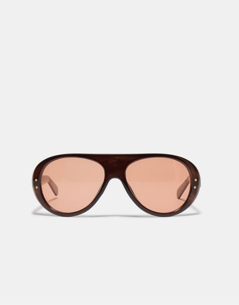 Stradivarius Round detail sunglasses in khaki - view 1