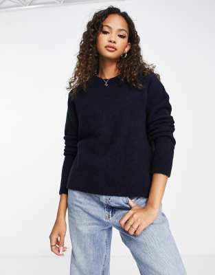 Stradivarius round neck basic knit jumper in navy