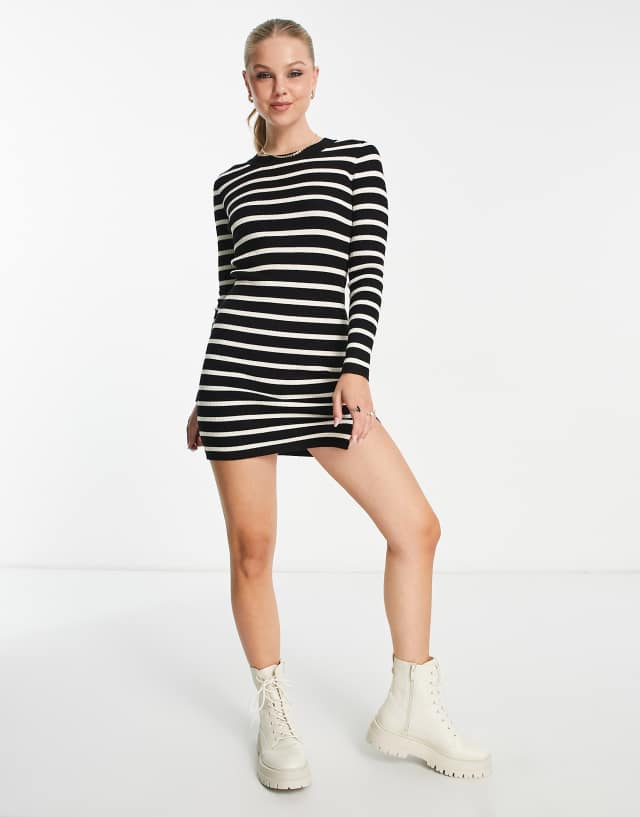 Stradivarius round neck knitted mini dress in stripe