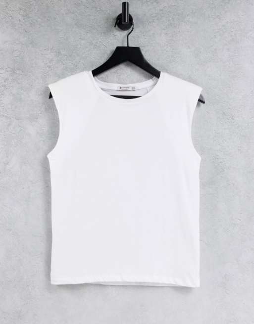 Stradivarius Round Neck Shoulder T Shirt In White Asos