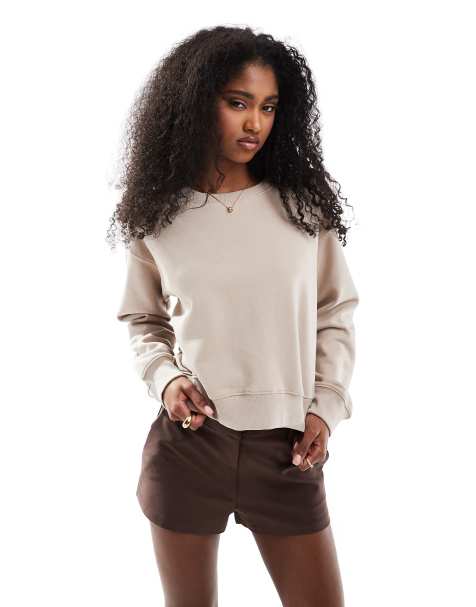 Stradivarius round neck sweatshirt in stone - view 1