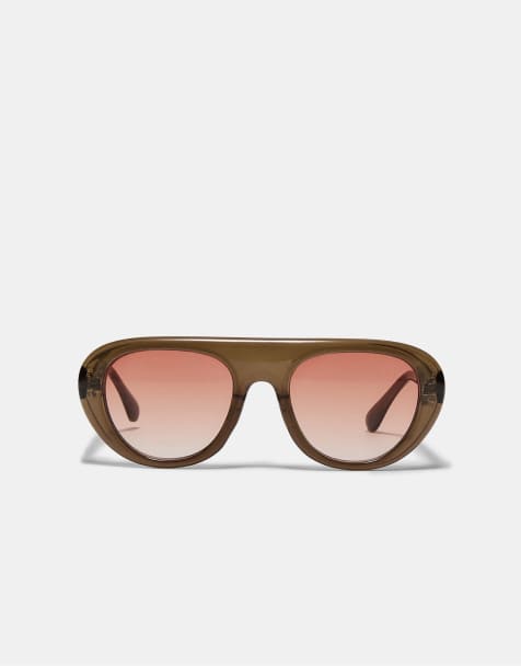 Stradivarius Round resin sunglasses in khaki - view 1