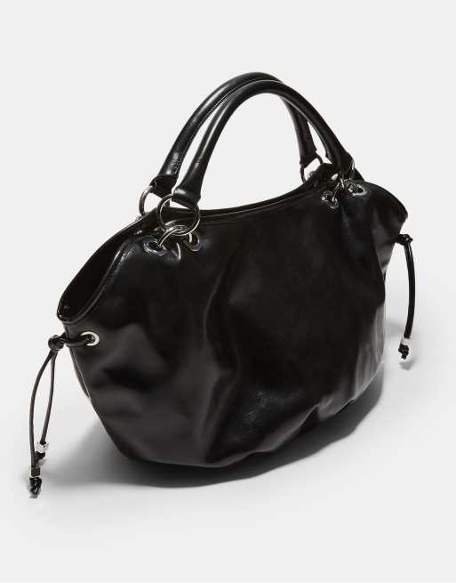 Stradivarius Round shopper bag with metal details in black, 4 of 4