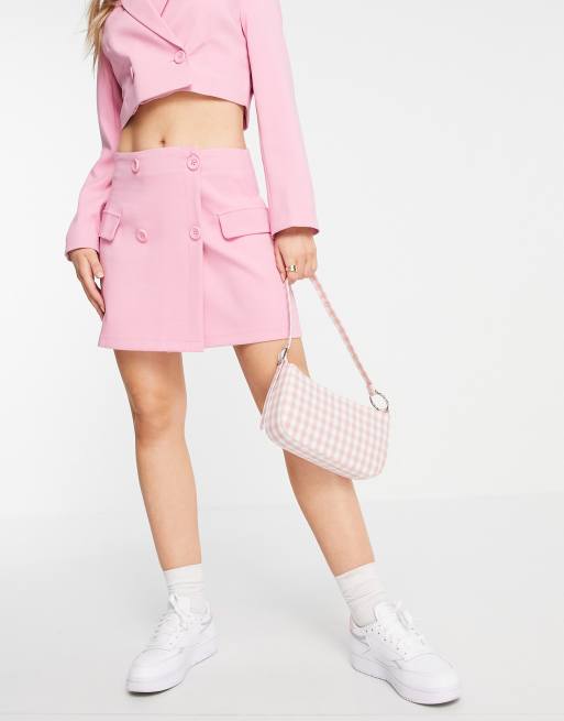 Stradivarius – Różowa dopasowana spódnica mini z poliestru, część zestawu – PINK