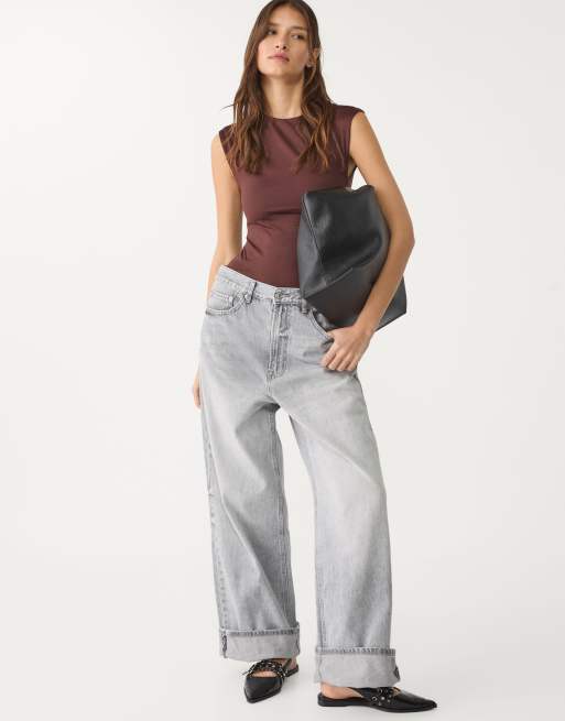 Stradivarius ruched bodysuit in brown, 3 of 4