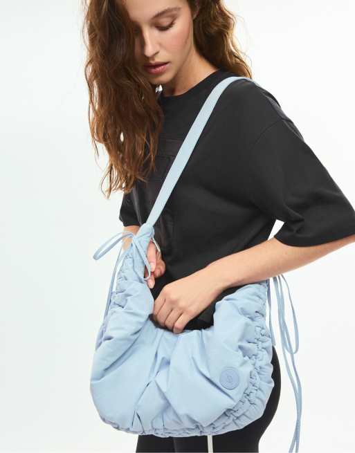 Stradivarius Ruched fabric crossbody bag in sky blue, 2 of 4