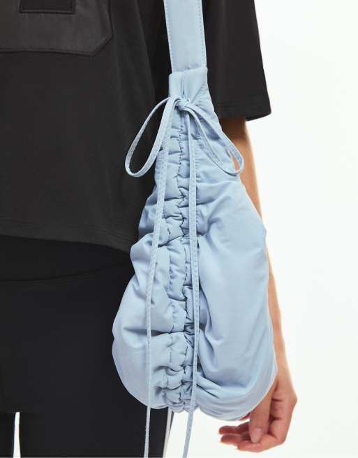 Stradivarius Ruched fabric crossbody bag in sky blue, 3 of 4