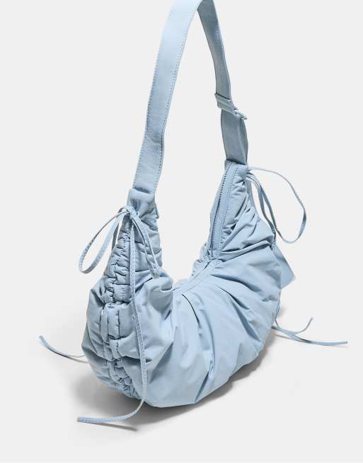 Stradivarius Ruched fabric crossbody bag in sky blue, 4 of 4