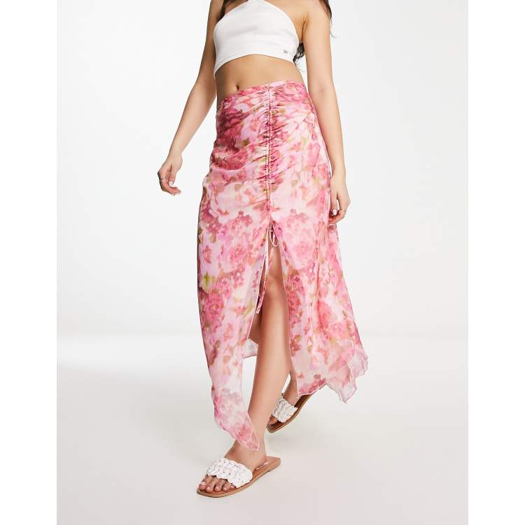 Stradivarius button front midi skirt with 2025 bow in pink