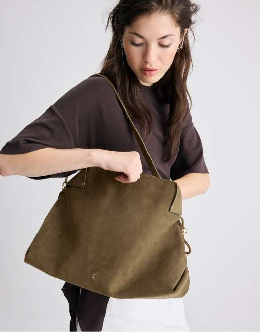 Stradivarius Ruched shoulder bag in khaki, 3 of 4