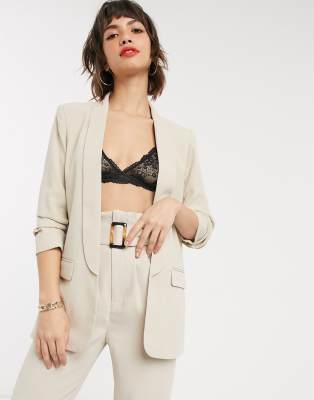 Stradivarius ruched sleeve blazer in beige