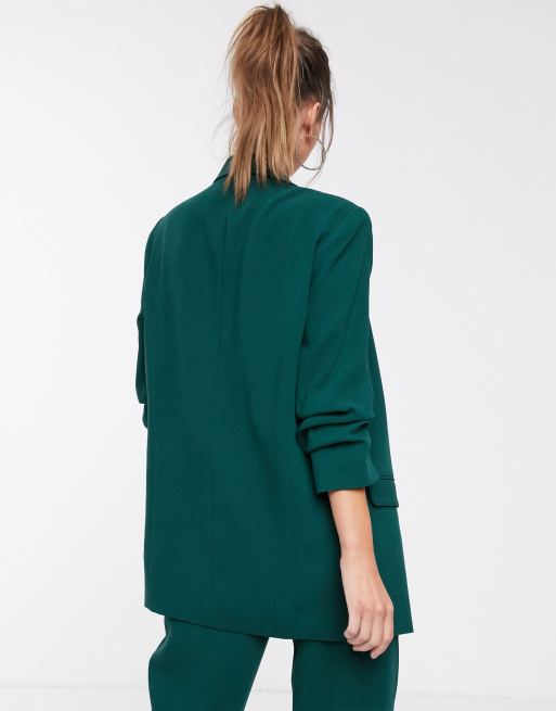 Stradivarius ruched sleeve blazer in green