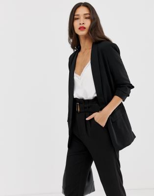 Stradivarius ruched sleeved blazer in black | ASOS