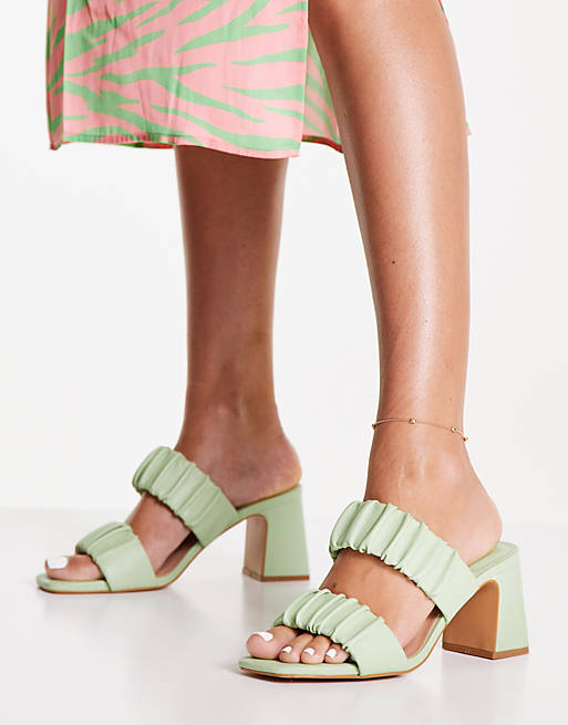 Stradivarius ruched strap heeled mule in green