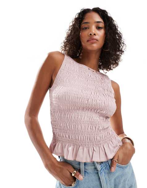 Stradivarius ruched tiered detail top in light pink - view 1